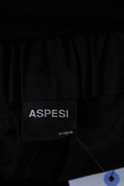 Aspesi Womens Cotton Elastic Waistband Lined Wide Leg Casual Pants Black Size S