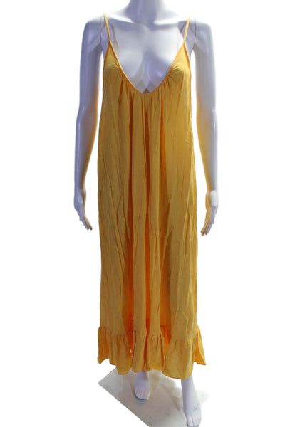 9seed Womens Spaghetti Strap Scoop Neck Midi Cover Up Dress Yellow One Size