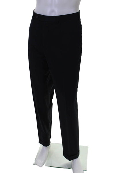 Ermenegildo Zegna Mens Zipper Fly Pleated Straight Leg Dress Pants Navy IT 52