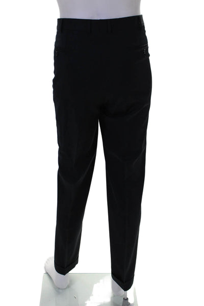 Ermenegildo Zegna Mens Zipper Fly Pleated Straight Leg Dress Pants Navy IT 52