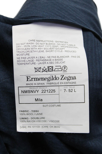 Ermenegildo Zegna Mens Zipper Fly Pleated Straight Leg Dress Pants Navy IT 52