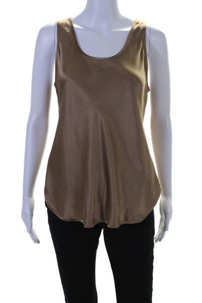 Vince Women's Scoop Neck Sleeveless Silk Curve Hem Tank Top Brown Size S