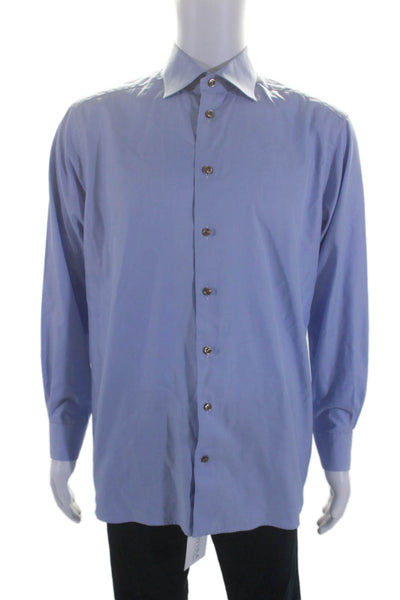 Eton Mens Button Down Contemporary Fit Dress Shirt Blue Cotton Size 43 17