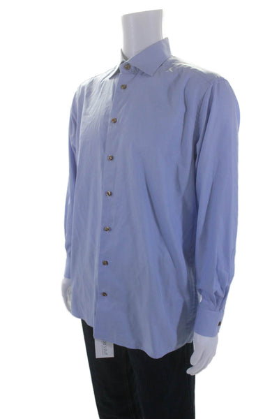 Eton Mens Button Down Contemporary Fit Dress Shirt Blue Cotton Size 43 17