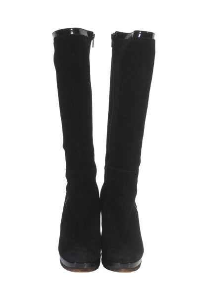 Castaner Womens Suede Knee High Zip Up Wedge Heel Boots Black Size 40 10