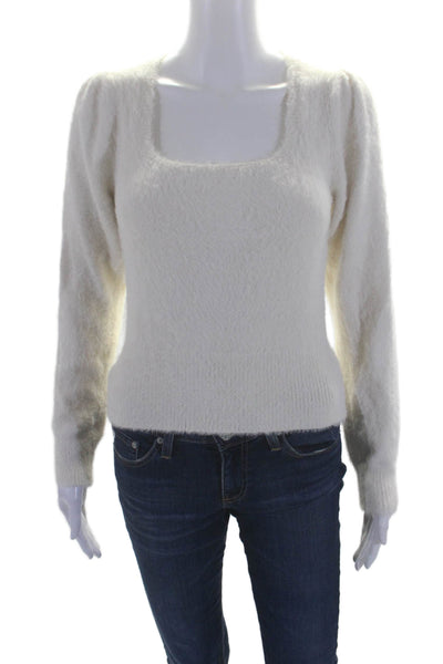 ASTR Womens Soft Textured Long Sleeved Squadre Scoop Neck Sweater White Size XS