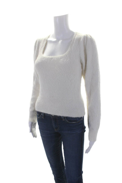 ASTR Womens Soft Textured Long Sleeved Squadre Scoop Neck Sweater White Size XS