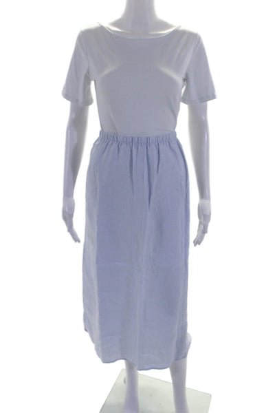 Xirena Womesn Linen Elastic Waist Midi A Line Skirt Light Blue Size M