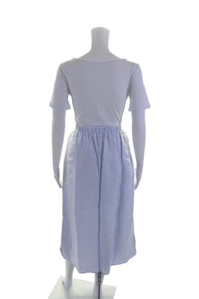 Xirena Womesn Linen Elastic Waist Midi A Line Skirt Light Blue Size M