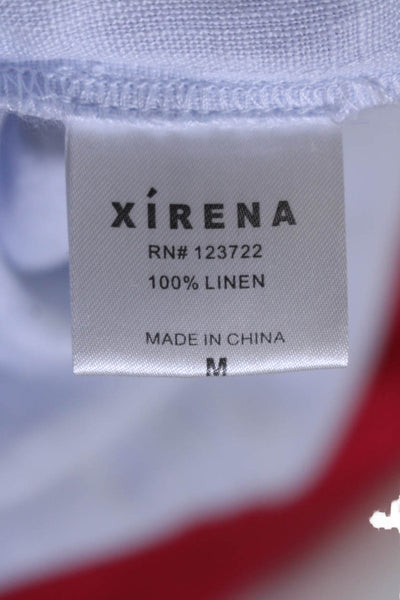 Xirena Womesn Linen Elastic Waist Midi A Line Skirt Light Blue Size M