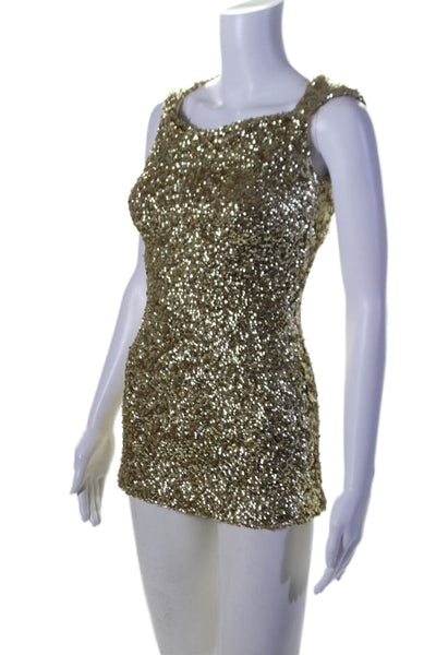 Sherri Hill Womens Sequined Short Sleeves Mini Body Con Dress Gold Size 2