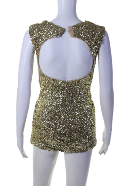 Sherri Hill Womens Sequined Short Sleeves Mini Body Con Dress Gold Size 2