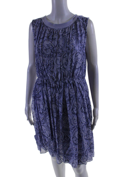 J. Mclaughlin Womens Silk Sleeveless High Neck Printed Maxi Dress Purple Size S