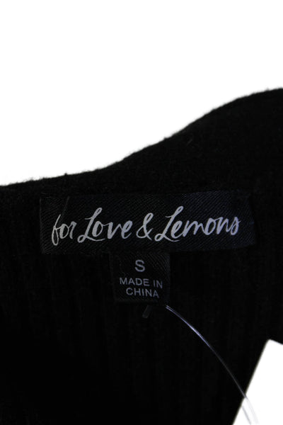 For Love And Lemons Womens Button Up V Neck Ribbed Cardigan Sweater Black Small