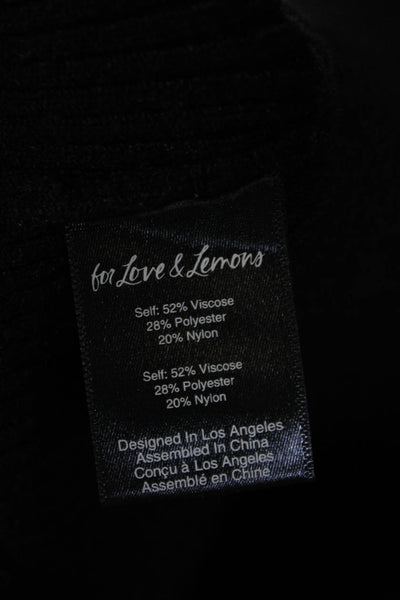 For Love And Lemons Womens Button Up V Neck Ribbed Cardigan Sweater Black Small