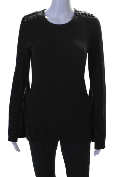 Autumn Cashmere Womens Ribbon Lace Up Scoop Neck Sweater Black Size Small