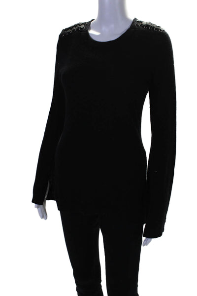 Autumn Cashmere Womens Ribbon Lace Up Scoop Neck Sweater Black Size Small