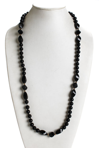 Designer Womens Silver Tone Onyx Mixed Bead Long Strand Necklace 34"