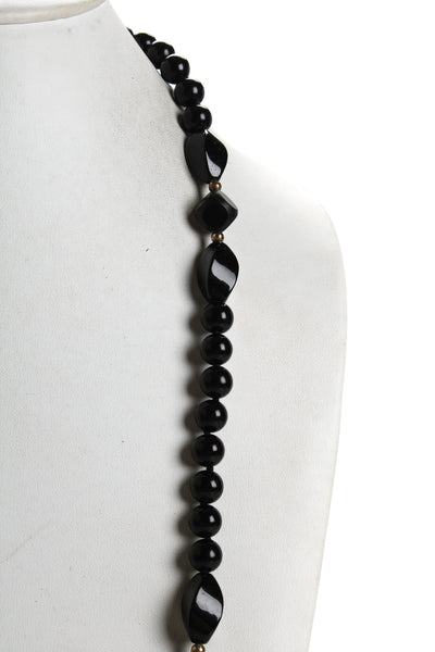 Designer Womens Silver Tone Onyx Mixed Bead Long Strand Necklace 34"