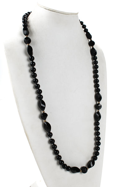 Designer Womens Silver Tone Onyx Mixed Bead Long Strand Necklace 34"