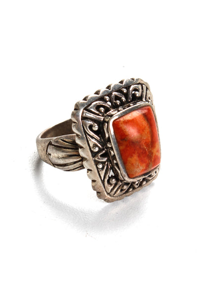 Designer Womens Sterling Silver Orange Jasper Cocktail Ring Size 8 12.5g