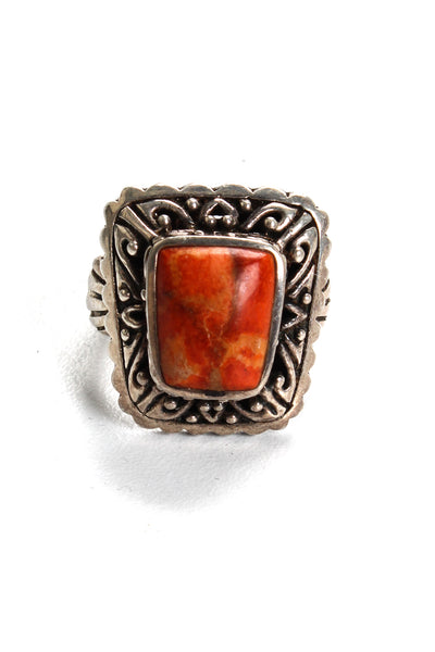 Designer Womens Sterling Silver Orange Jasper Cocktail Ring Size 8 12.5g