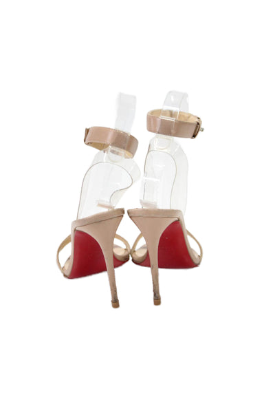 Christian Louboutin Womens Nude Clear Ankle Strap Heels Sandals Shoes Size 5.5