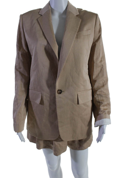 A.L.C. Womens Collar Button Cuffed Long Sleeve Blazer Shorts Set Beige Size 0 6