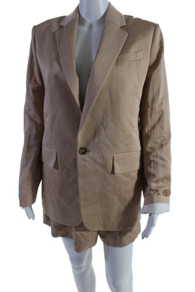 A.L.C. Womens Collar Button Cuffed Long Sleeve Blazer Shorts Set Beige Size 0 6