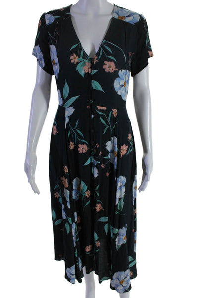 Yumi Kim Women's V-Neck Short Sleeves Button Down Maxi Dress Floral Size S