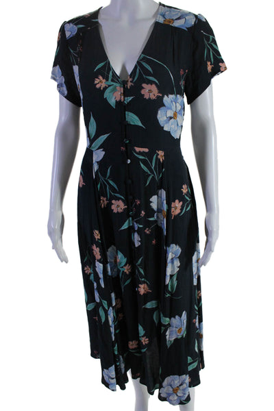 Yumi Kim Women's V-Neck Short Sleeves Button Down Maxi Dress Floral Size S