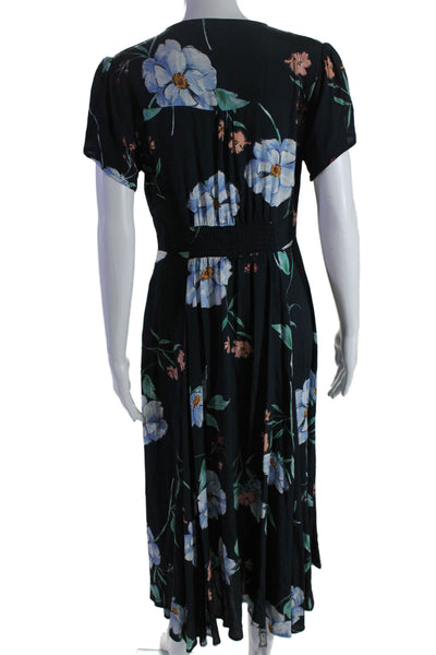 Yumi Kim Women's V-Neck Short Sleeves Button Down Maxi Dress Floral Size S