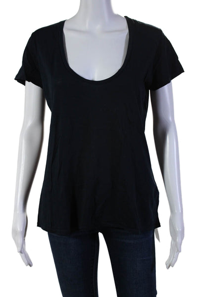 Standard James Perse Womens Short Sleeves Scoop Neck Shirt Navy Blue Cotton Size