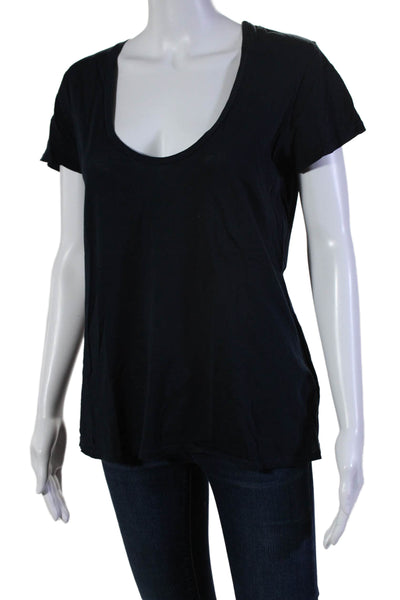 Standard James Perse Womens Short Sleeves Scoop Neck Shirt Navy Blue Cotton Size