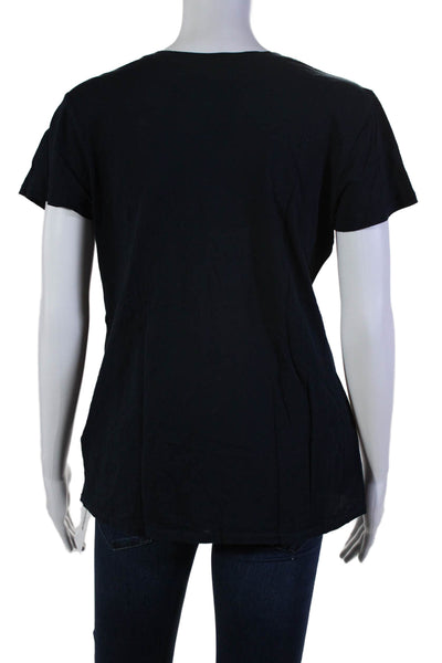 Standard James Perse Womens Short Sleeves Scoop Neck Shirt Navy Blue Cotton Size