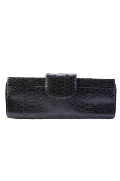 Designer Womens Magnet Flap Python Skin Clutch Handbag Navy Blue