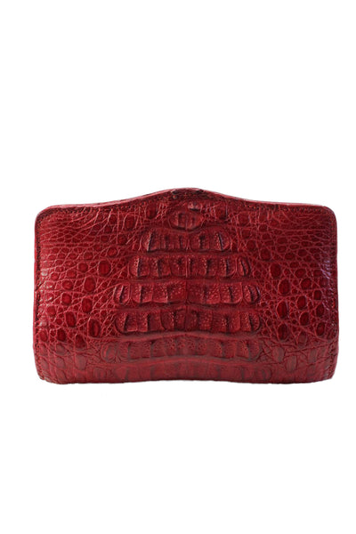 The Barfield Collection Womens Magnet Top Crocodile Skin Clutch Handbag Red