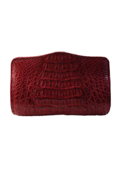 The Barfield Collection Womens Magnet Top Crocodile Skin Clutch Handbag Red