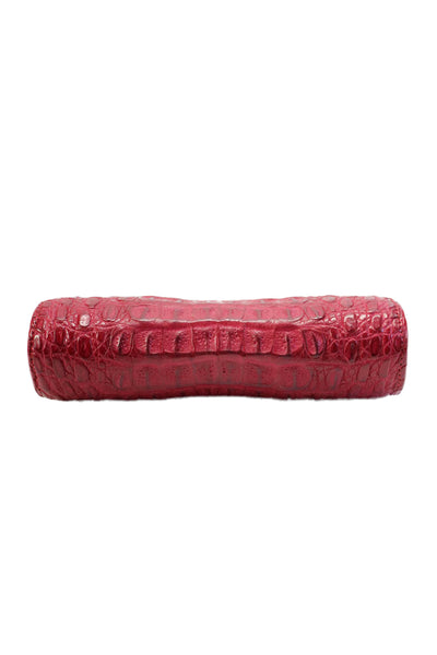 The Barfield Collection Womens Magnet Top Crocodile Skin Clutch Handbag Red