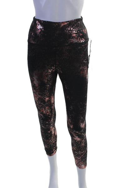 Carbon 38 Womens Textured Elastic Waistband Printed Leggings Black Size M