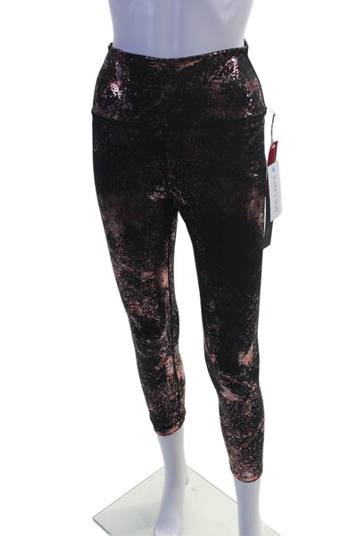 Carbon 38 Womens Textured Elastic Waistband Printed Leggings Black Size M