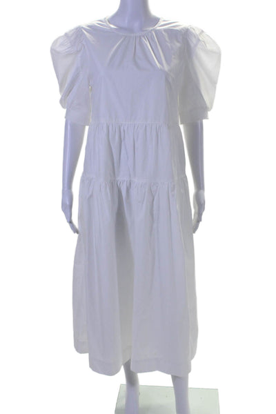 En Saison Women's Round Neck Short Sleeves Flare Midi Dress White Size M