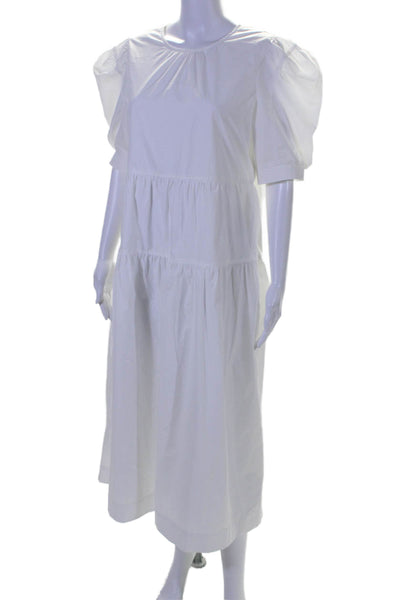 En Saison Women's Round Neck Short Sleeves Flare Midi Dress White Size M