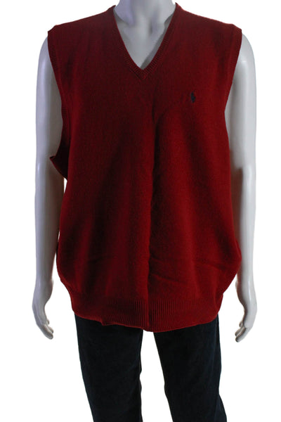 Polo Ralph Lauren Mens Wool Sleeveless Rib Knit Sweater Vest Red Size XL