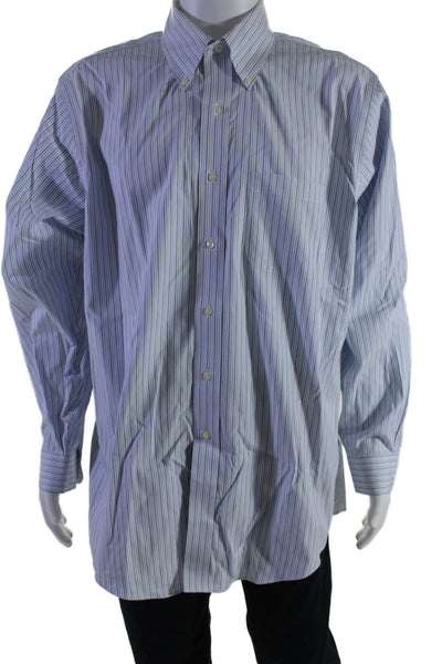 Brooks Brothers Mens Cotton Collar Striped Button Down Shirt Blue Size L