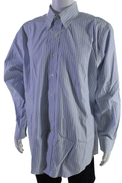 Brooks Brothers Mens Cotton Collar Striped Button Down Shirt Blue Size L