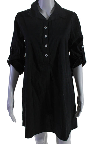 INAE Collection Womens Cotton V-neck Button Collar T-Shirt Dress Black Size XS