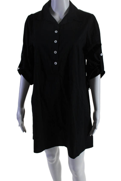 INAE Collection Womens Cotton V-neck Button Collar T-Shirt Dress Black Size XS