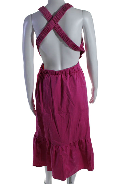 Peter Som Collective Womens Cross Back Midi Dress Pink Size 8 15529273