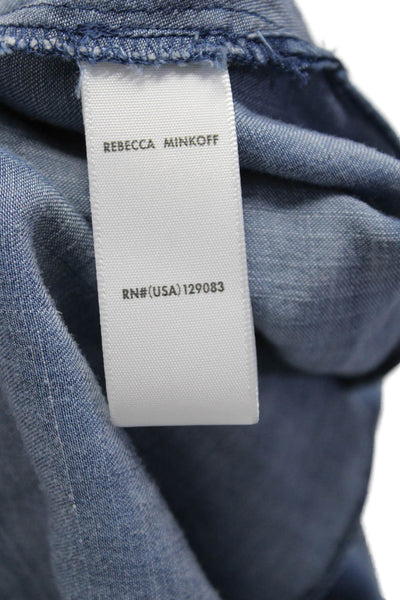 Rebecca Minkoff Womens Jordana Medium Wash Ruched Mock Neck Blouse Blue Size XS